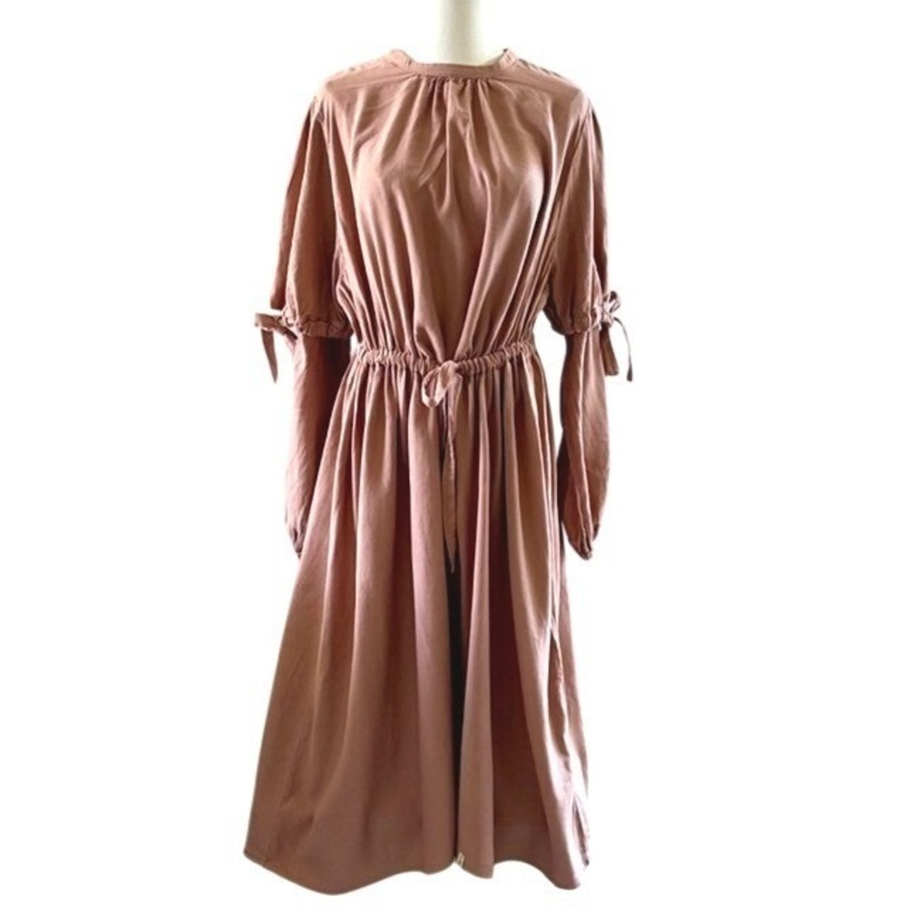 Organic Cotton Dusty Rose Midi Dress Long Sleeve Cottagecore Modern Praire - 16Y - Picture 3 of 8